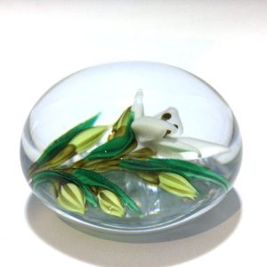 White Flower on Clear Paperweight